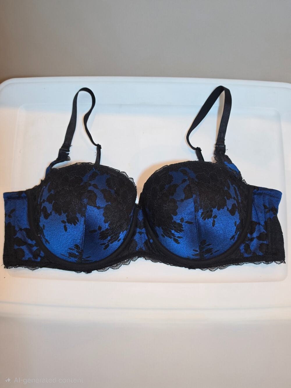 Torrid Bra Womens 42D Black Teal Lace Floral Underwire Push Up Convertible